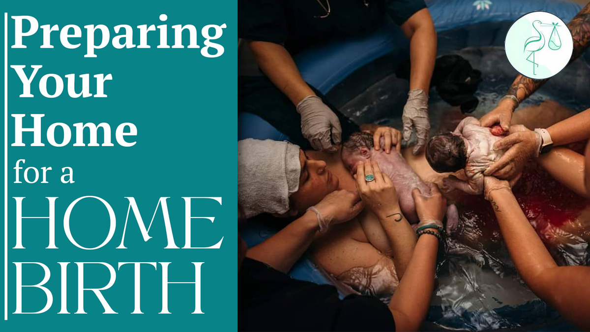 A woman in a pool after giving birth. The text reads, "Preparing Your Home for a Home Birth"