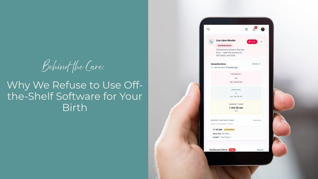 person holding phone open to birthflow doula software app using the contraction timer