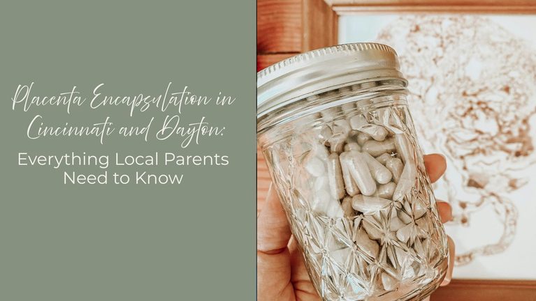jar of placenta pills in front of placenta art